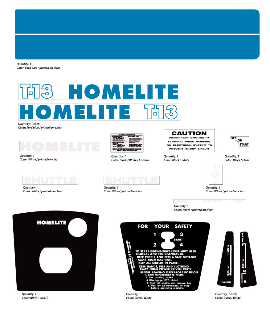 Homelite T13 decal kit Vintage Reproductions