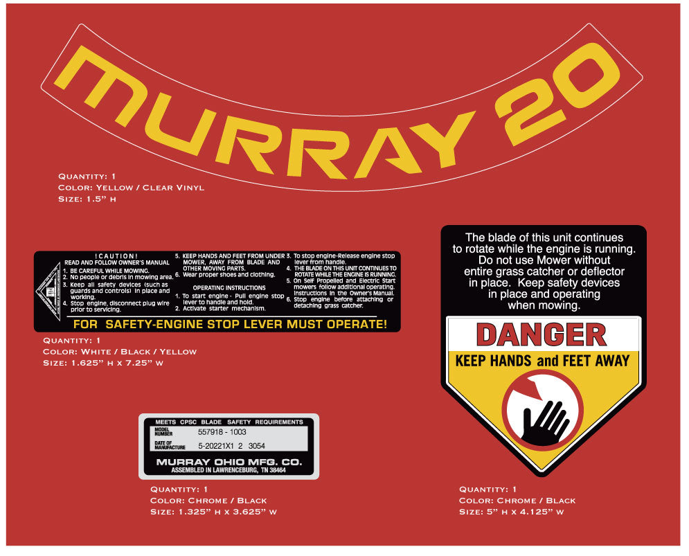 Mustang Mower Mowett Sales Co Complete Decal Set For 5-hp Rider 9 piece Cautions Mustang Mower Mowett Sales Co Complete Decal Set For 5-hp Rider 9 piece Cautions