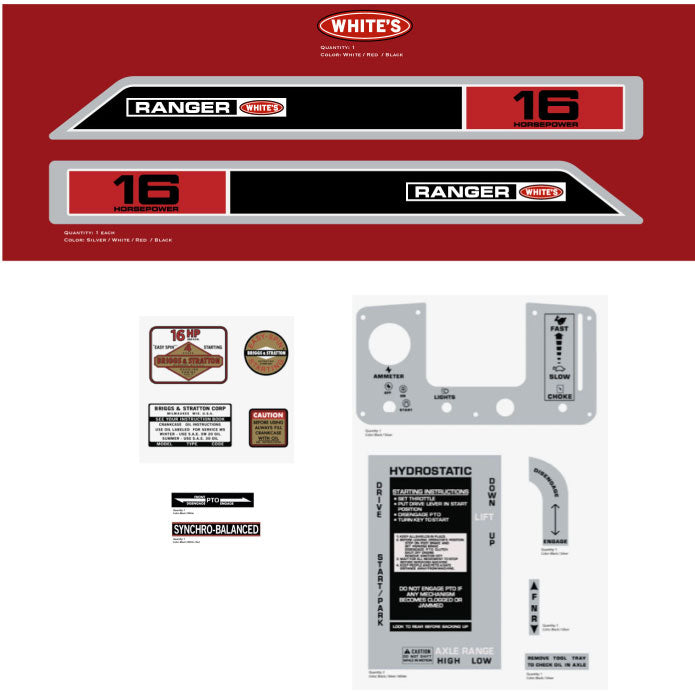 White Ranger Sticker Whites Ranger 16 Garden Tractor Decal Kit – Vintage Reproductions