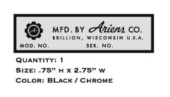 Ariens Manufacture Label Black/Chrome Decal