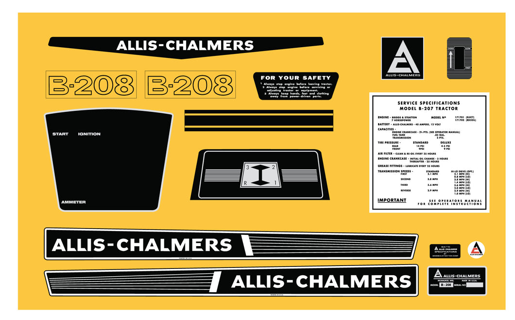 Allis Chalmers B-208 Decal Kit