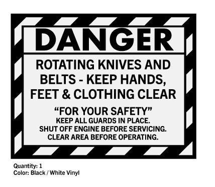 Simplicity / Allis Chalmers Danger Rotating Knives & Belts Decal