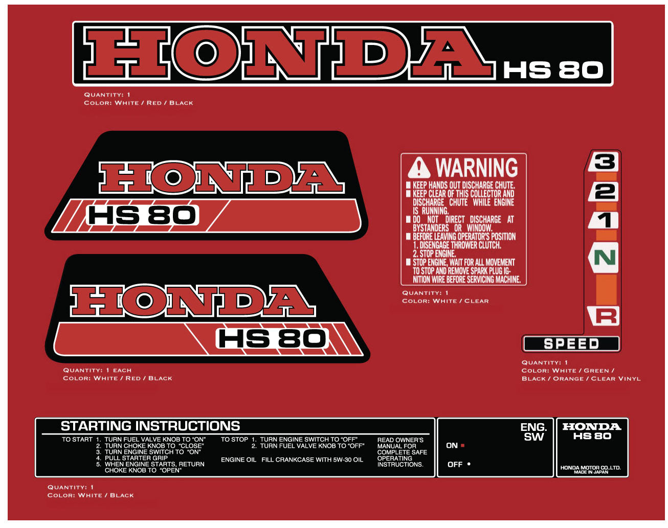 HONDA HS80 Snowblower Decal Kit – Vintage Reproductions