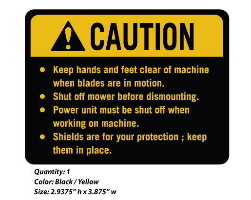 Simplicity Caution / Blade Mower Deck Decal