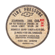 1967 Corvette Tire Pressure Decal