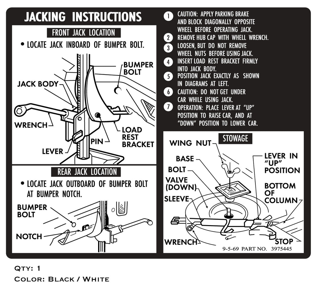 1970 Monte Carlo SS Jacking Instructions Decal