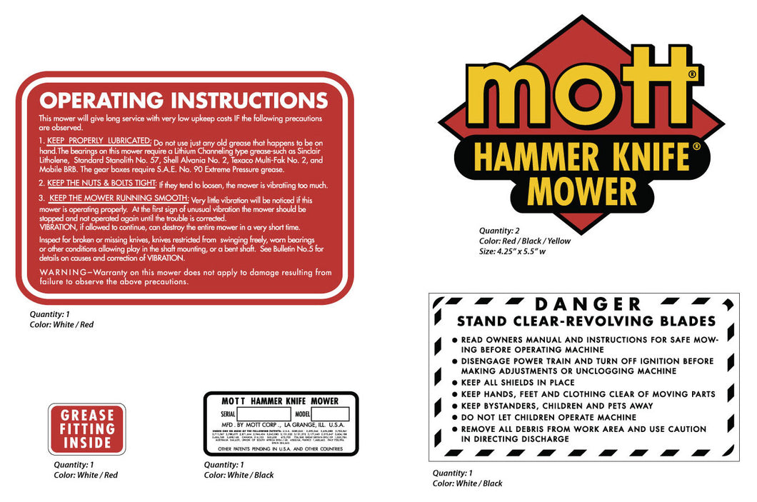 Mott Hammer Knife Lawn Tractor Decals