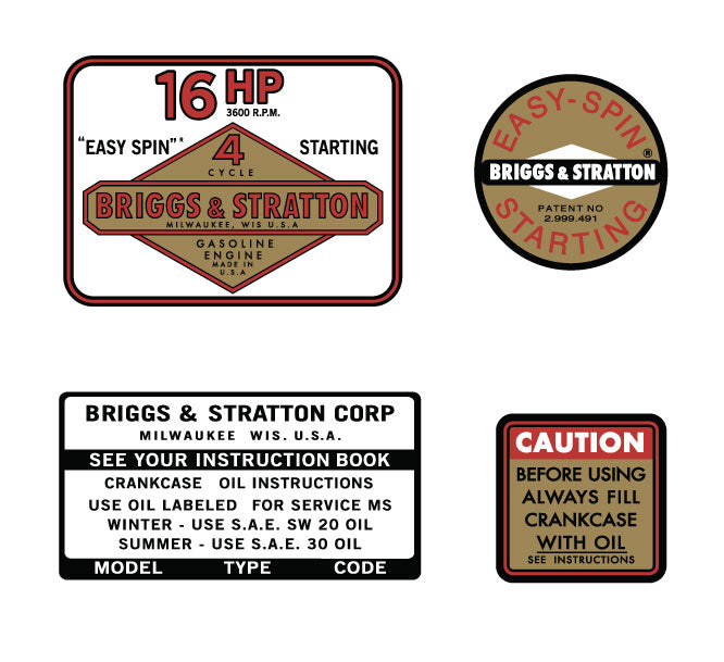 Briggs and Stratton 16hp decal set
