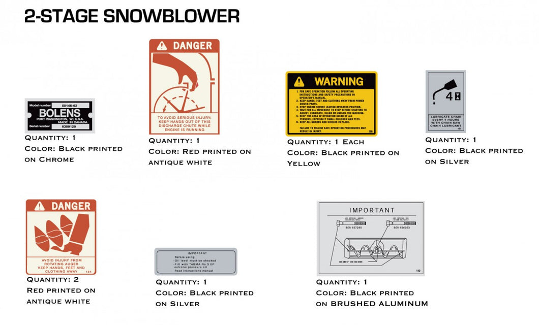 Bolens 2 Stage Snowblower decal set