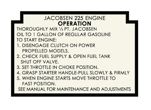 Jacobsen 225 Engine Decal