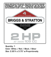 Briggs & Stratton 2HP 109 CC Decal