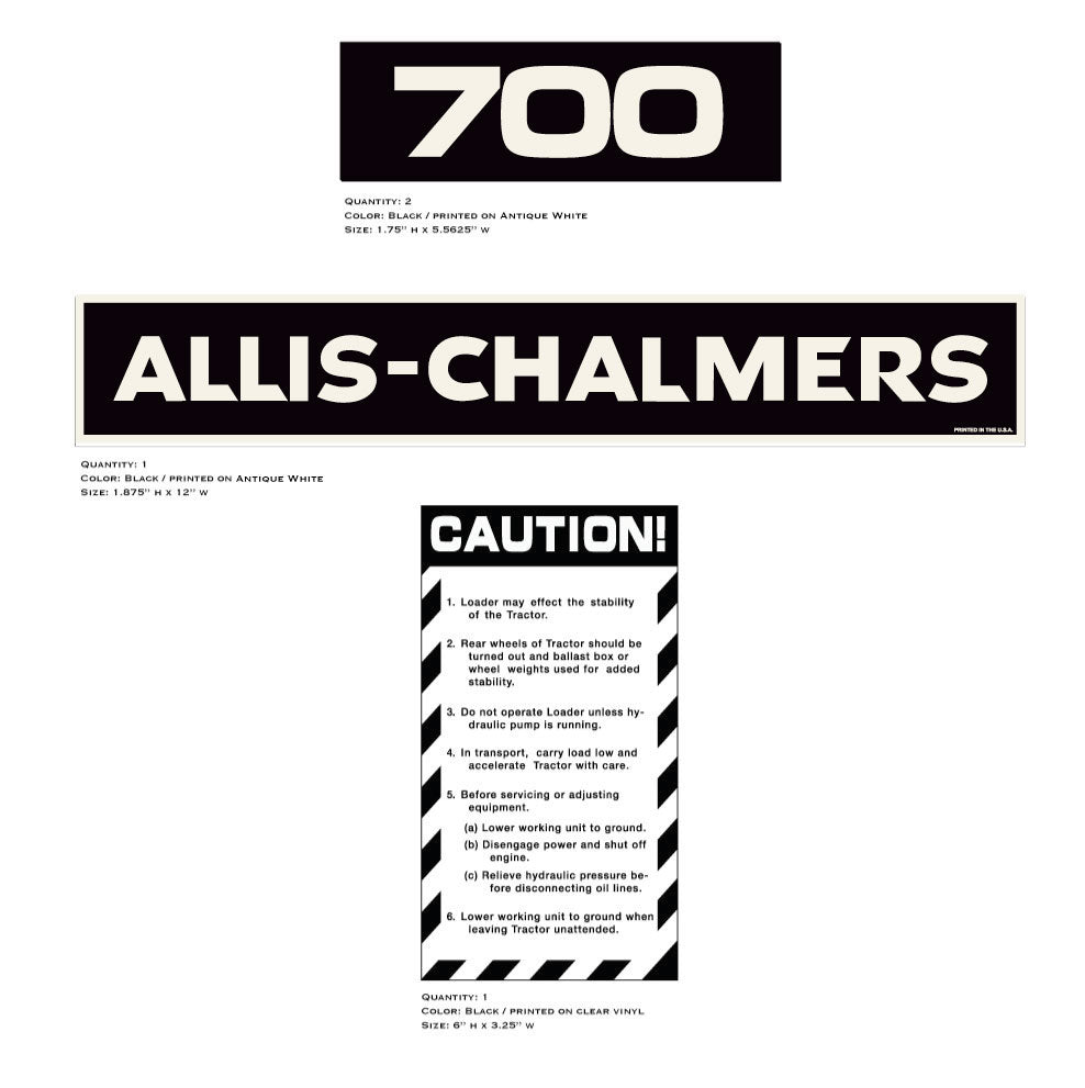 Allis Chalmers Ark 700 Loader Decals