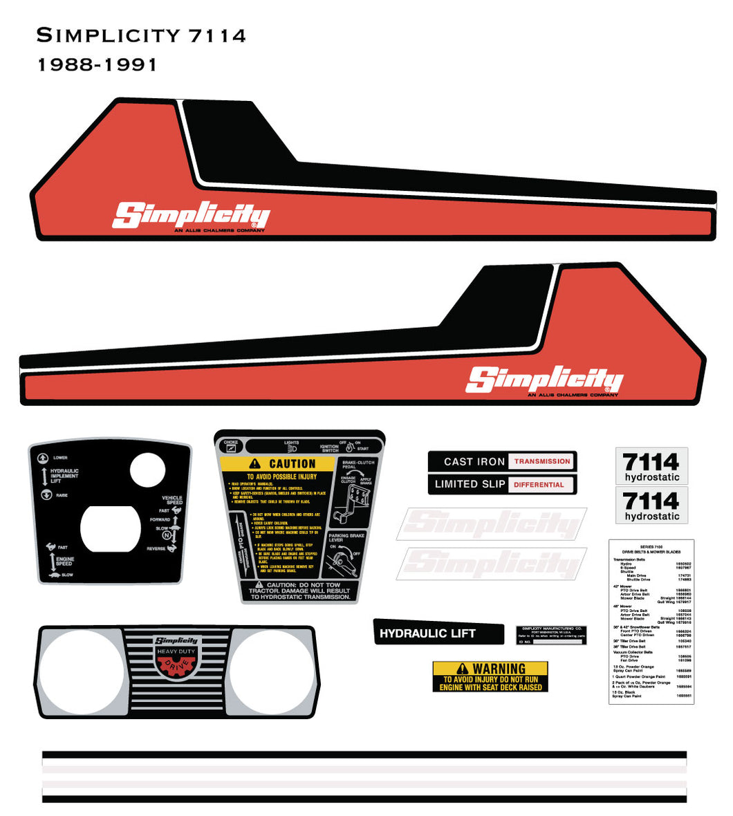 Simplicity 7000 series 7114 hydro kit 1987-1991