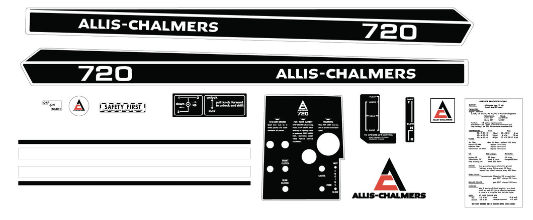 Allis Chalmers 720 White Hood Decal Kit