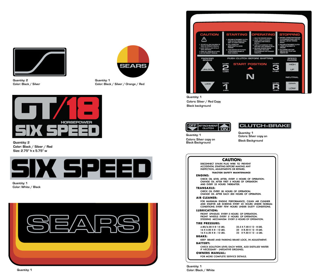 SEARS 1978 GT18 Decal kit