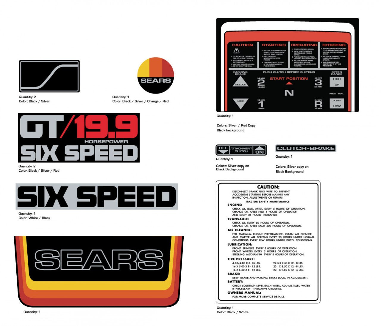 SEARS 1978 GT19.9 Decal kit – Vintage Reproductions