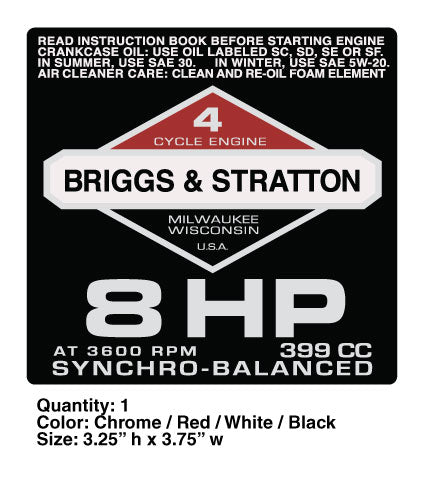 Briggs & Stratton 8HP 399 CC Decal