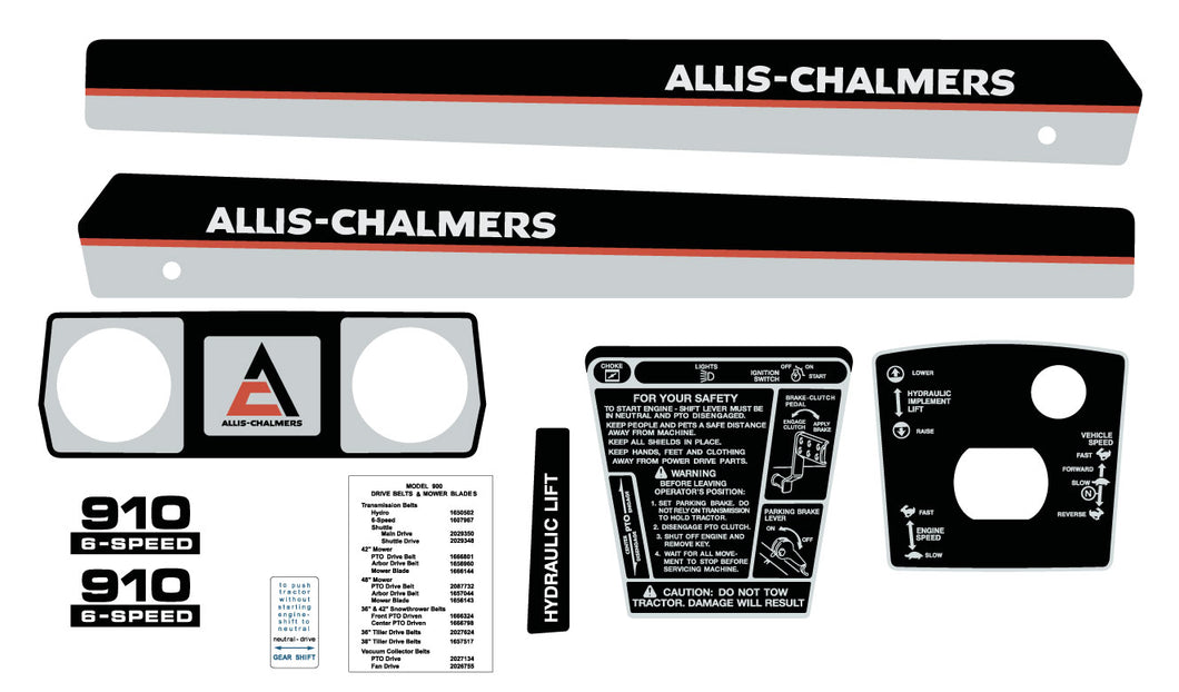 Allis Chalmers 910 6-SPEED with Hydraulic Lift Decal Kit