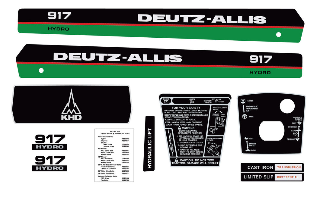 Deutz-Allis 917 Hydro Green Hood Decal kit