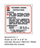 Ariens Tecumseh Engine Instructions Decal