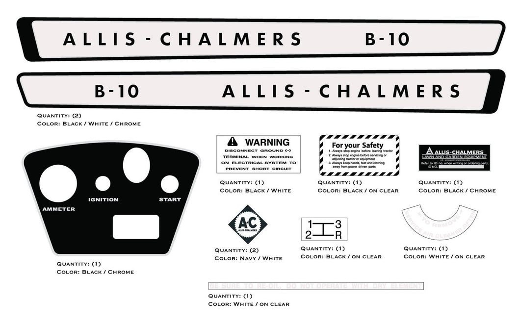 Allis Chalmers B10 Early Decal Kit