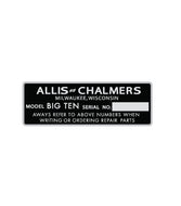 Allis Chalmers Big Ten Serial No. Decal