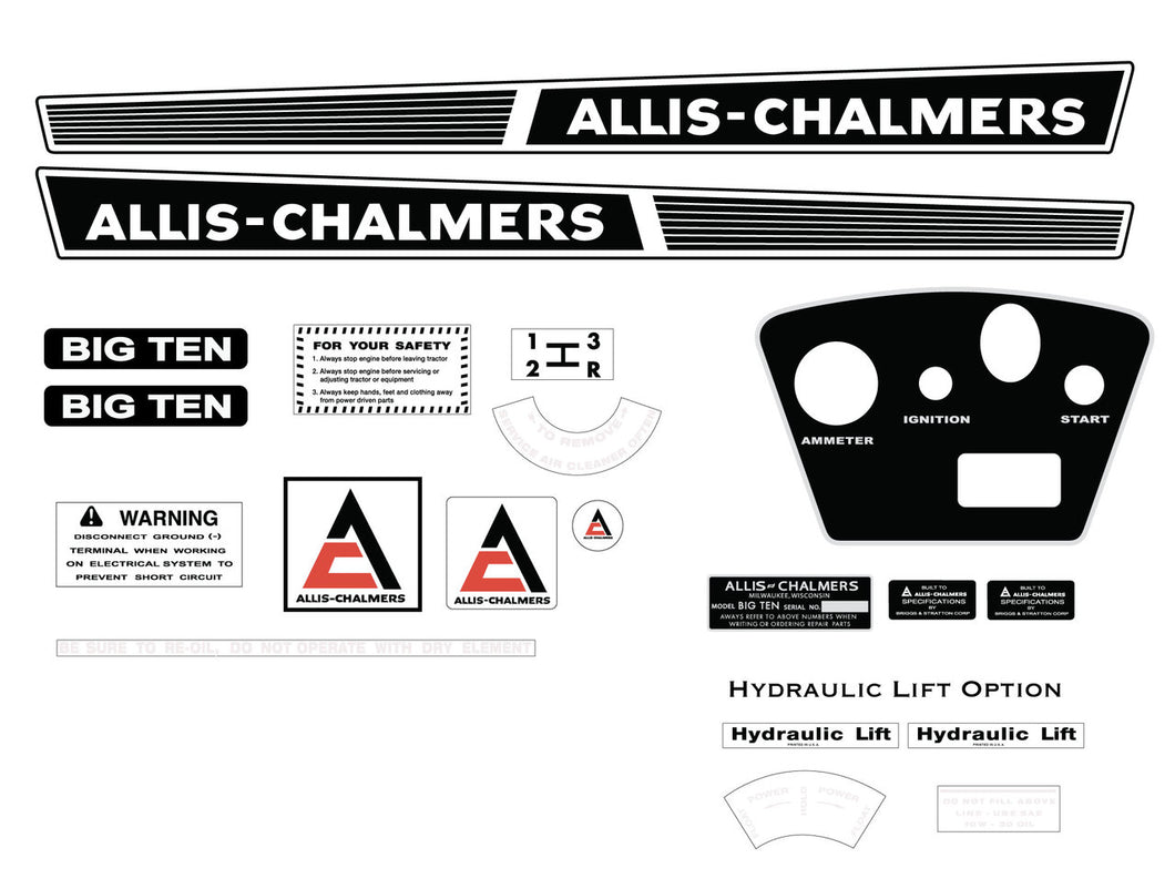 Allis Chalmers BIG TEN HYRAULIC decal kit