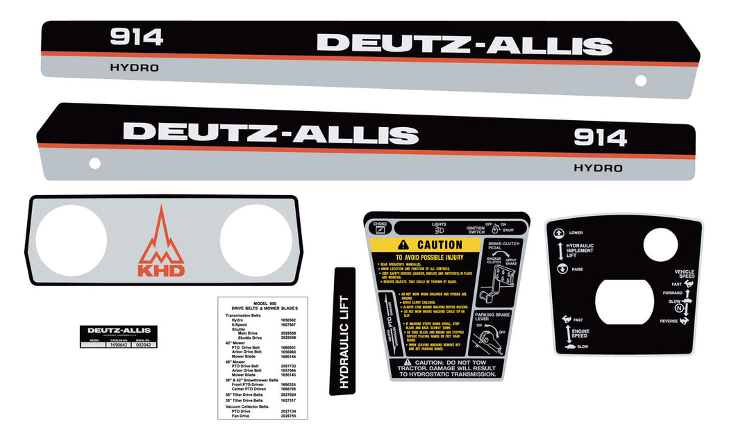 Deutz-Allis 914 Hydro Decal Kit