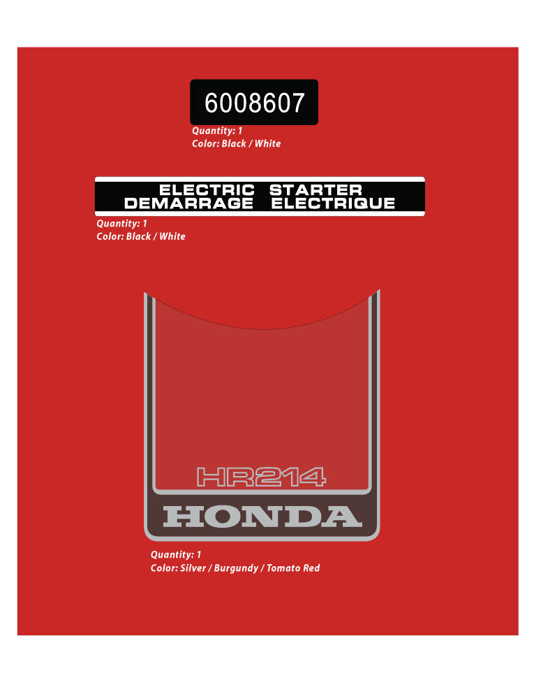 Honda HR214 Lawn Mower Decals
