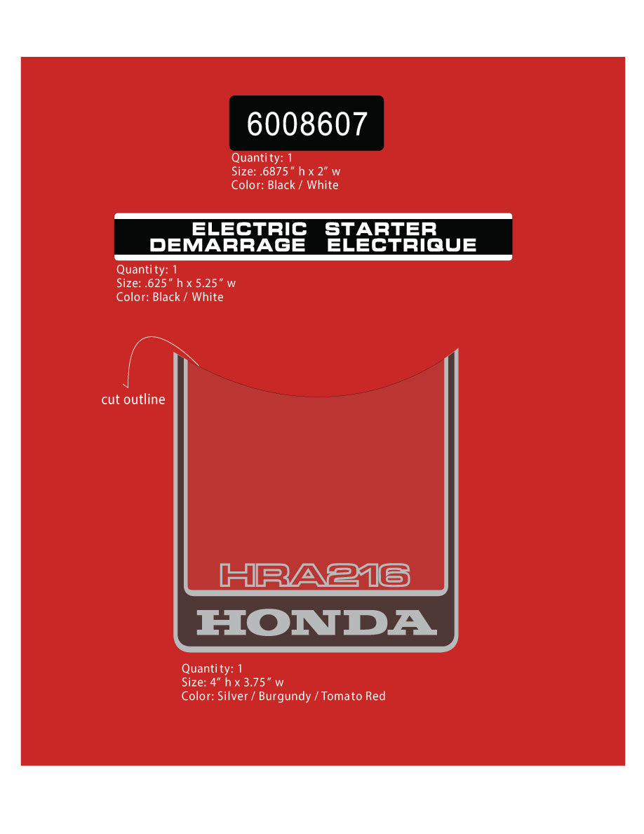 Honda HRA216 Lawn Mower Decals