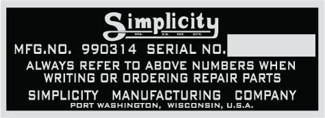 Simplicity Manufacturing Company Decal