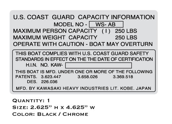 Kawasaki WS-AB Capacity Information Boat Decal