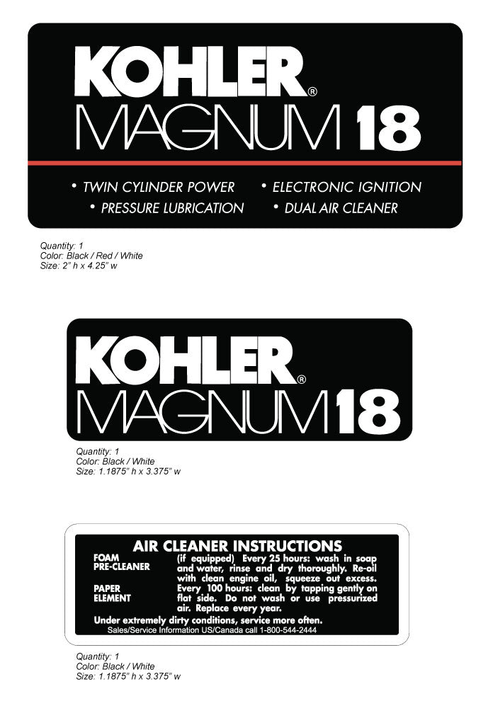 Kohler Magnum18 Engine Decals