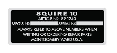 Wards Squire 10 Manufacturing Decal