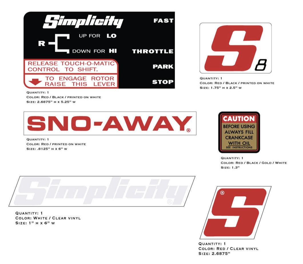 Simplicity S8 Snowblower Decal