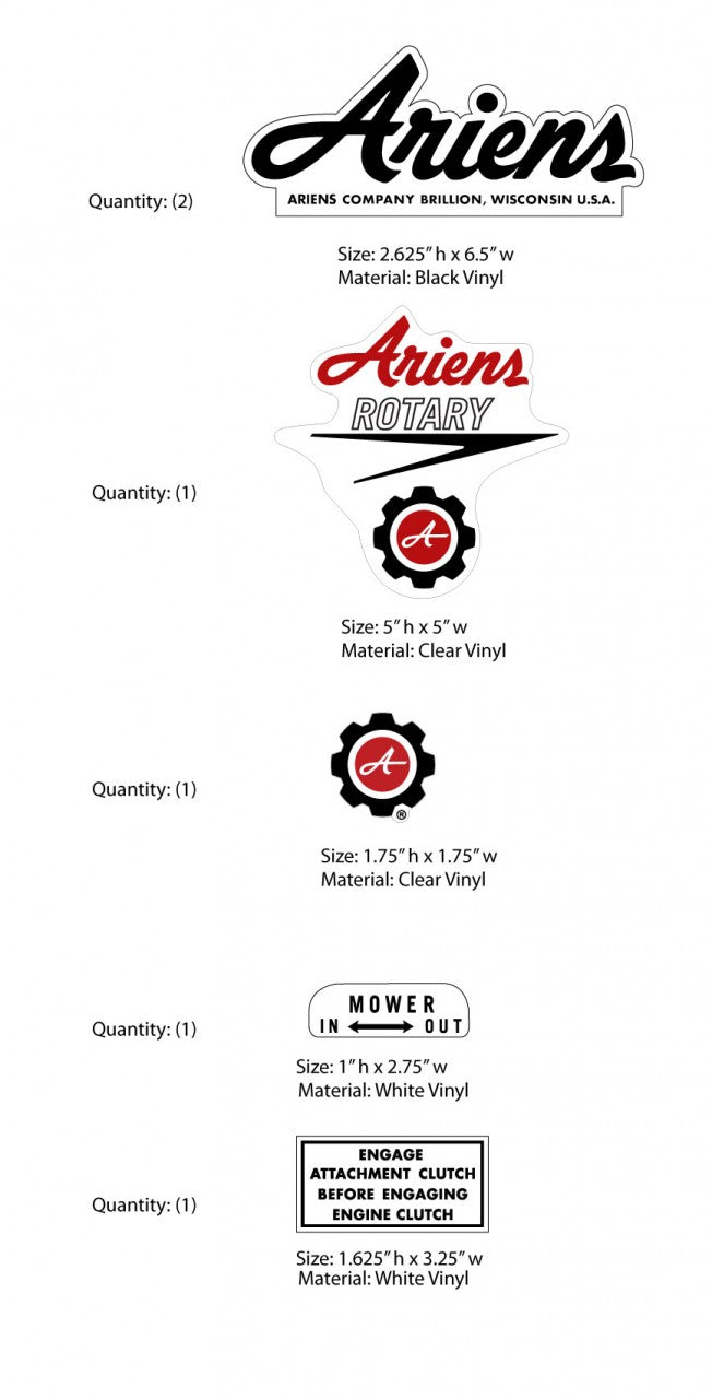 Ariens Sticker Ariens Mower decal Kit – Vintage Reproductions