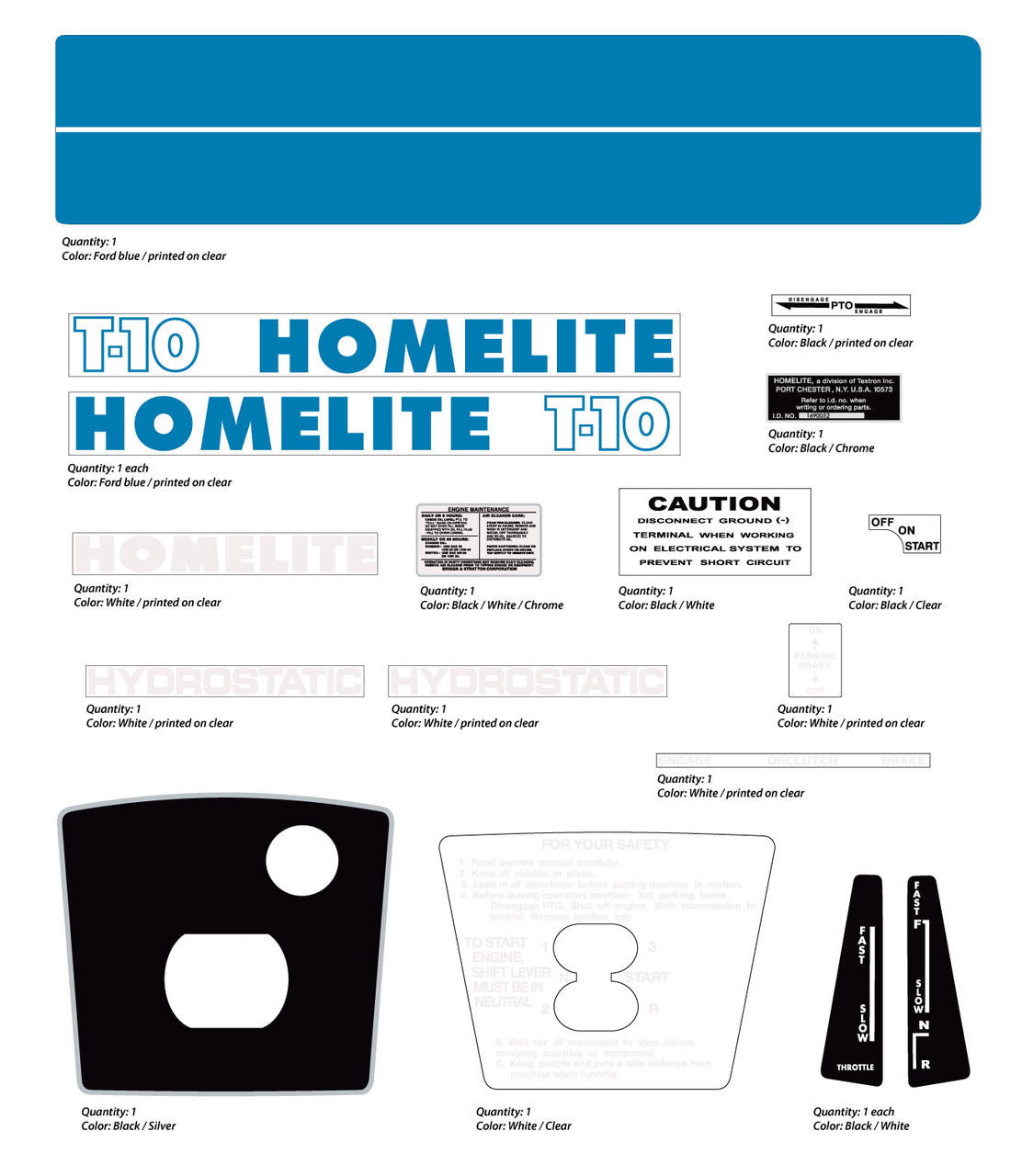 Homelite T10(early) decal kit Vintage Reproductions