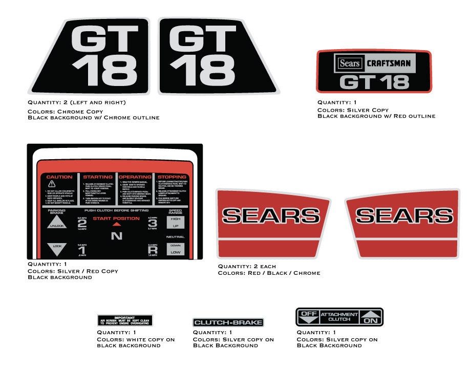 SEARS 1979 GT18 Decal kit
