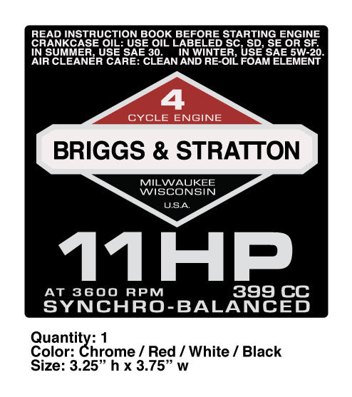 Briggs & Stratton 11HP 399 CC Decal