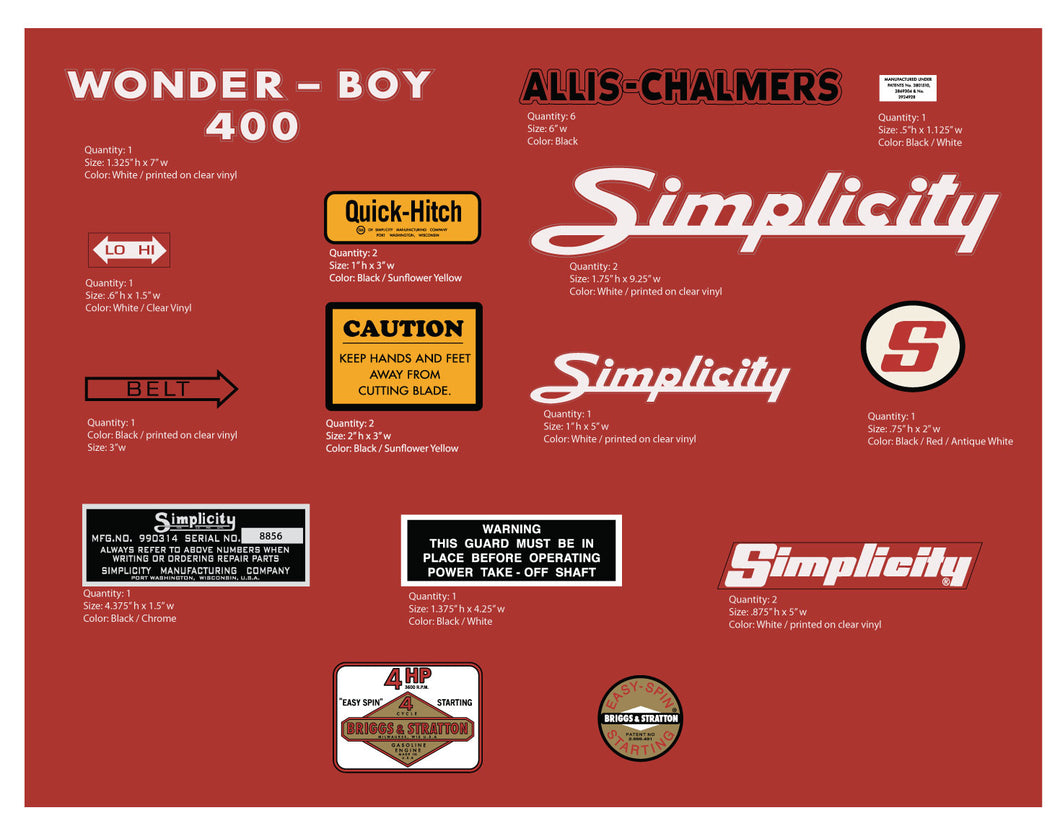 Simplicity 4HP Wonder-Boy 400 Decal Kit