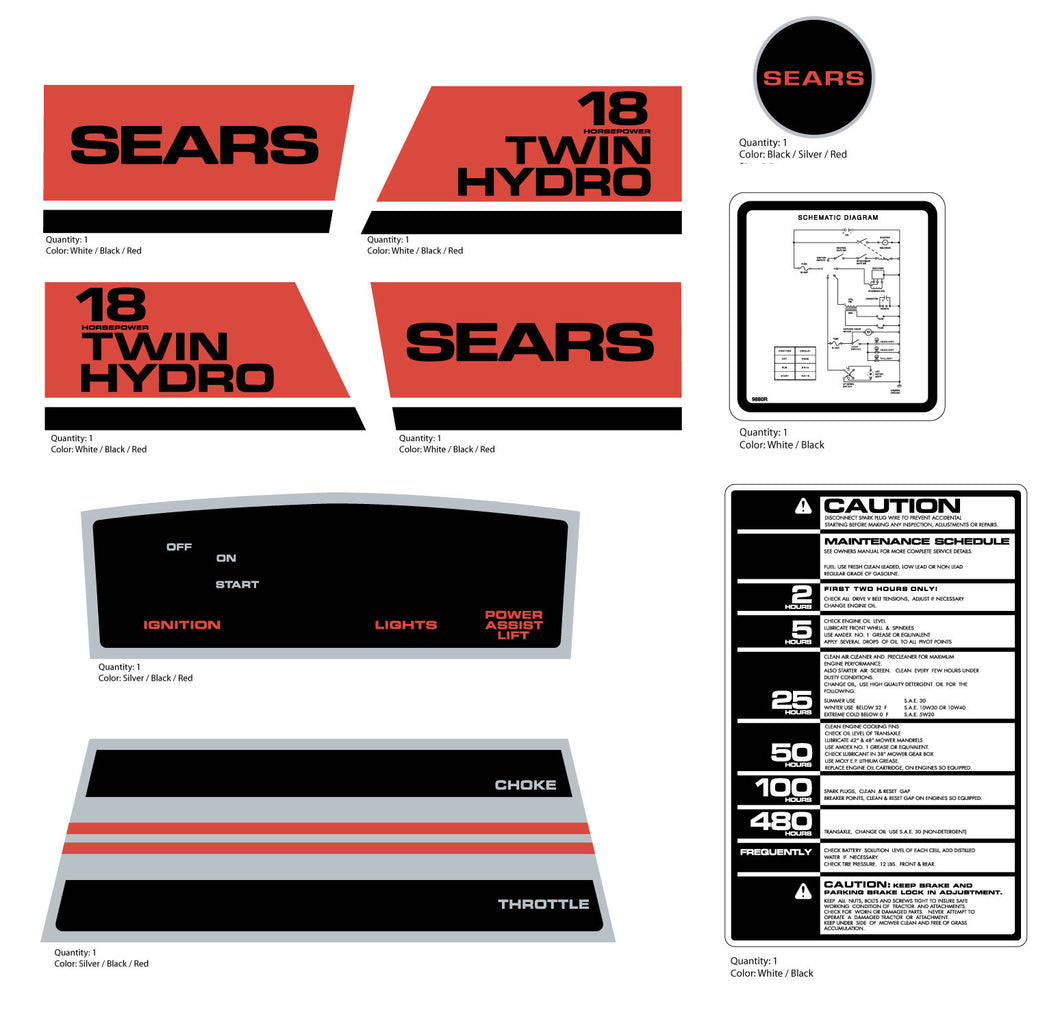 SEARS Twin Hydro 18 Decal Kit