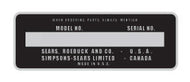 Sears SS 14 Early Version Model Number Decal
