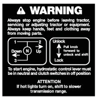 Simplicity Control Lever Warning Decal