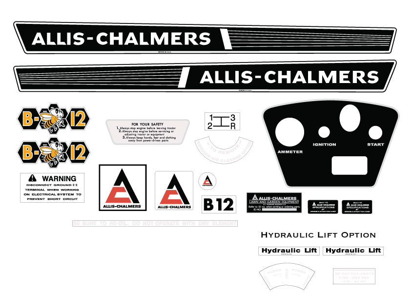 Allis Chalmers B-12 Kit with Hydraulic Lift Decals