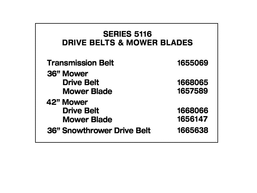 5116 Drive Belt & Mower Blade decal