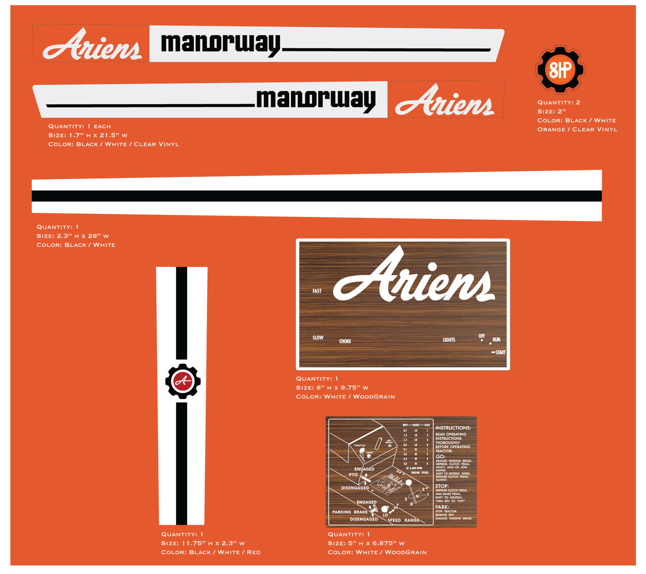 Ariens Sticker Ariens Manorway Lawn Tractor Decal Kit – Vintage Reproductions