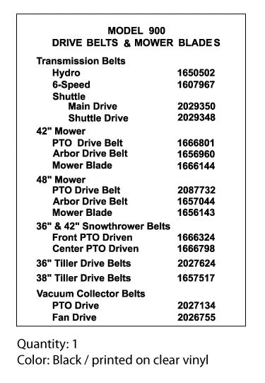 Allis Chalmers 900 Series PTO/Belt Information Decal
