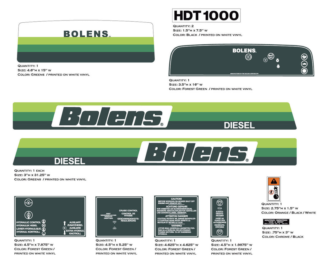 Bolens HDT 1000 Diesel Tractor Decal kit