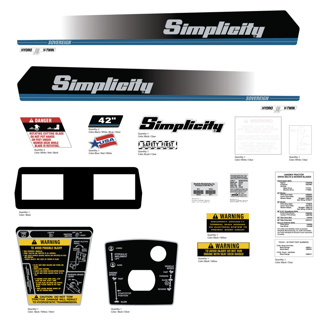 Simplicity Sovereign Hydro 18 V-Twin Hydraulic Decal Kit