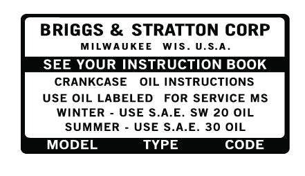 Briggs & Stratton Oil Service Decal